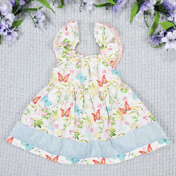 Matilda Jane Girls Floral Butterfly Flutter Sleeve Summer Dress Price Firm - Picture 1 of 3